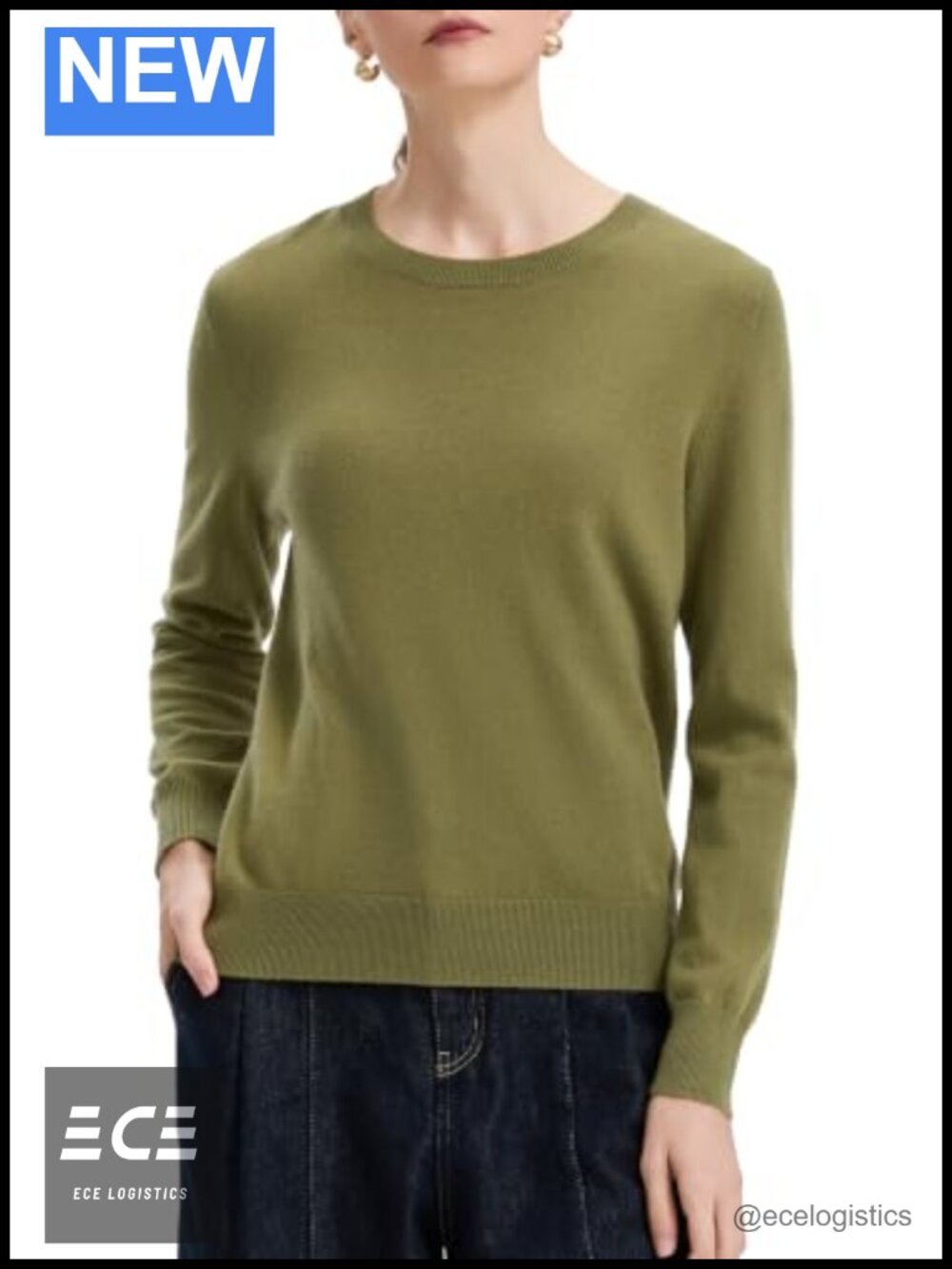 100% Merino Wool Sweater Women Crew Neck Pullover Knit Top